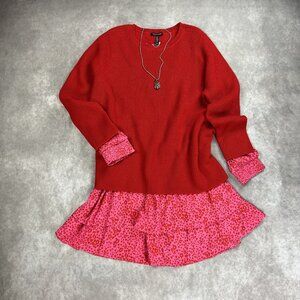 Eileen Fisher Womens Red Ribbed Knit Sweater Size L Long Sleeve Crewneck